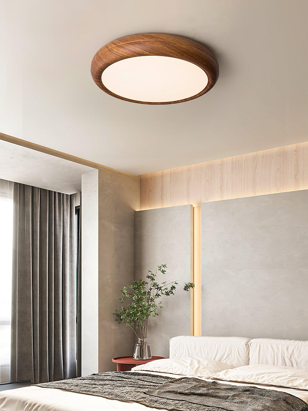 Lampa Sufitowa Drewniana Okrągła LED