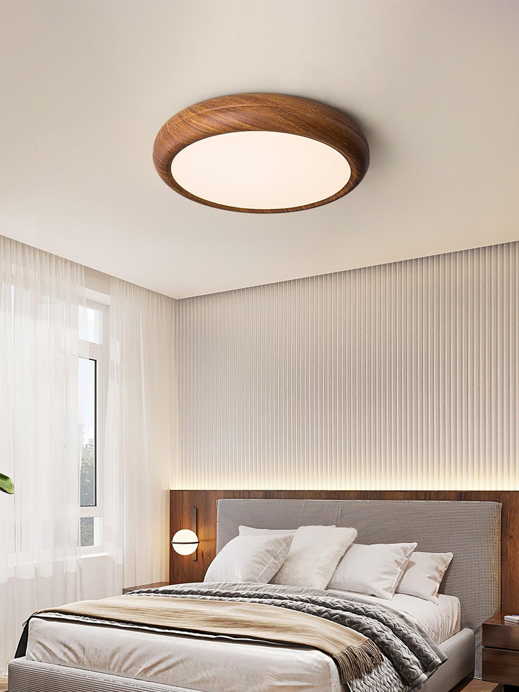 Lampa Sufitowa Drewniana Okrągła LED