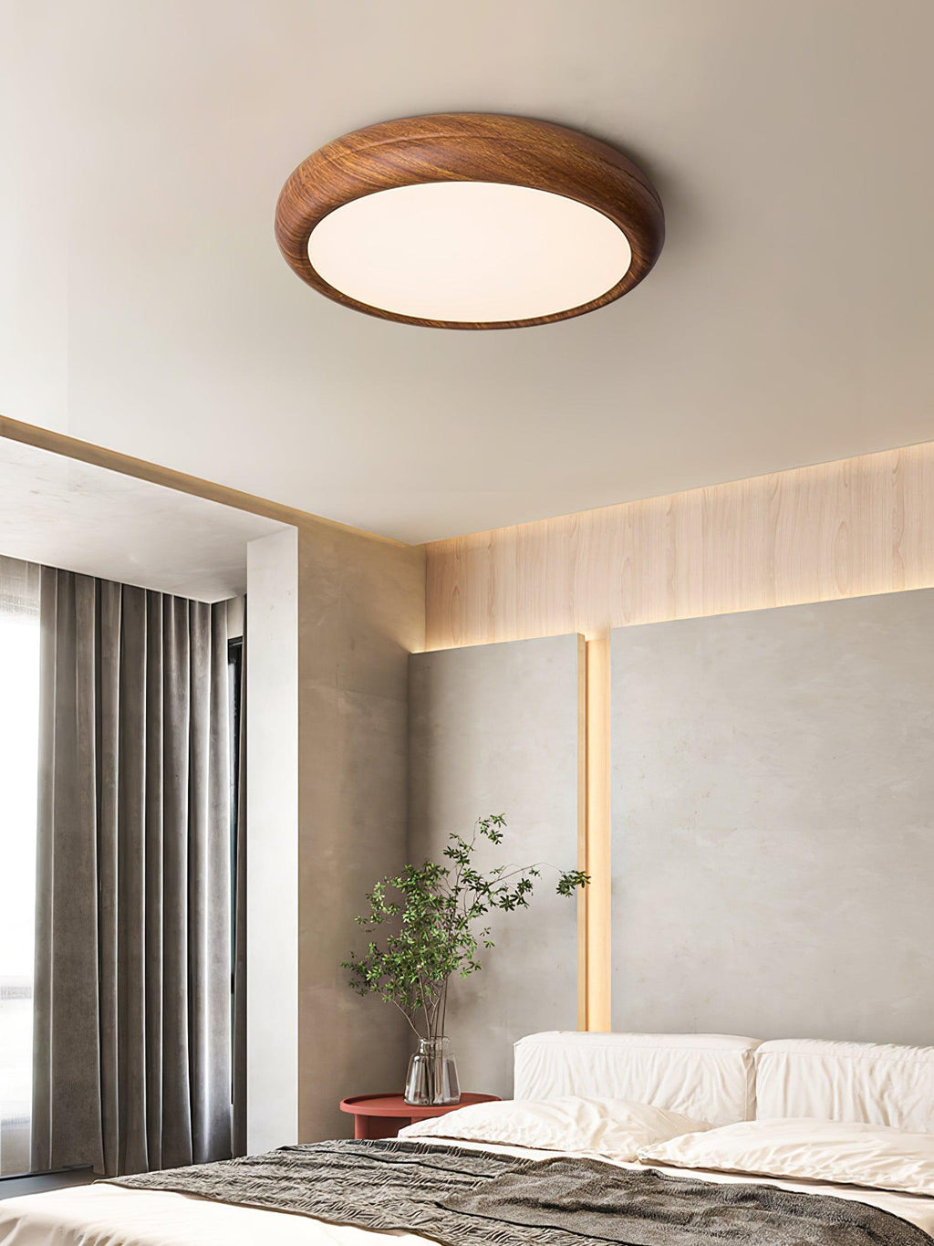 Lampa Sufitowa Drewniana Okrągła LED