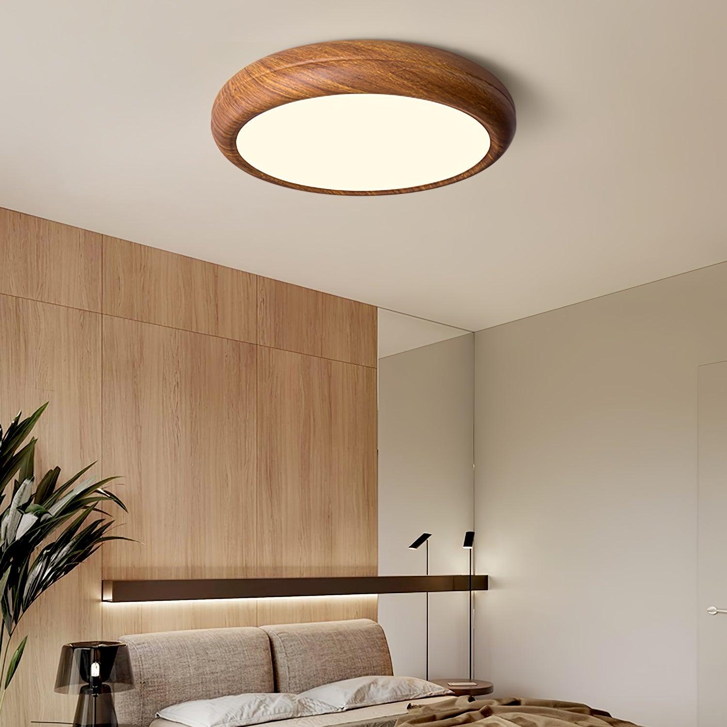 Lampa Sufitowa Drewniana Okrągła LED