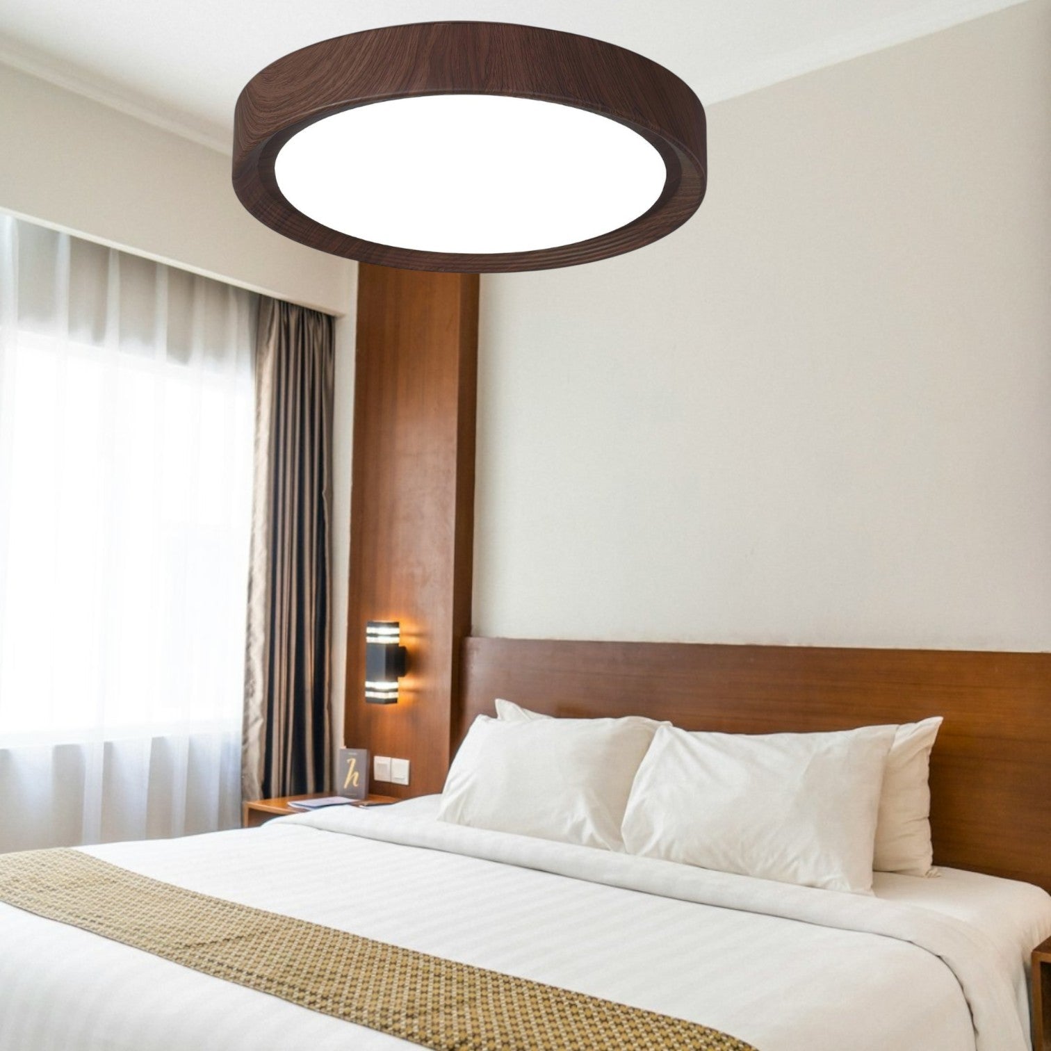 Lampa Sufitowa Drewniana Okrągła LED