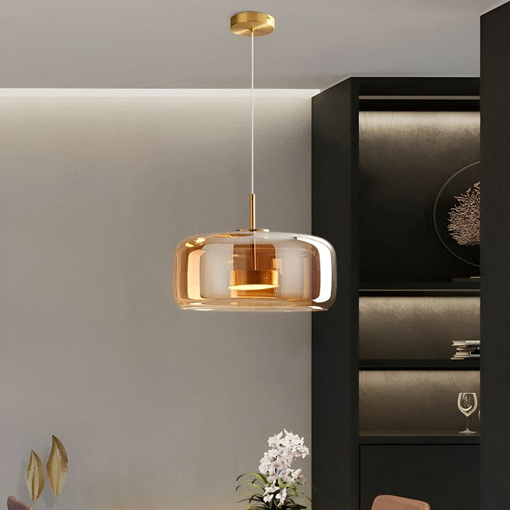 Nowoczesna lampa sufitowa z szklaną kloszem i LED, styl retro