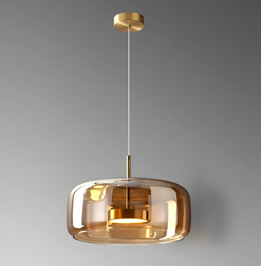Nowoczesna lampa sufitowa z szklaną kloszem i LED, styl retro