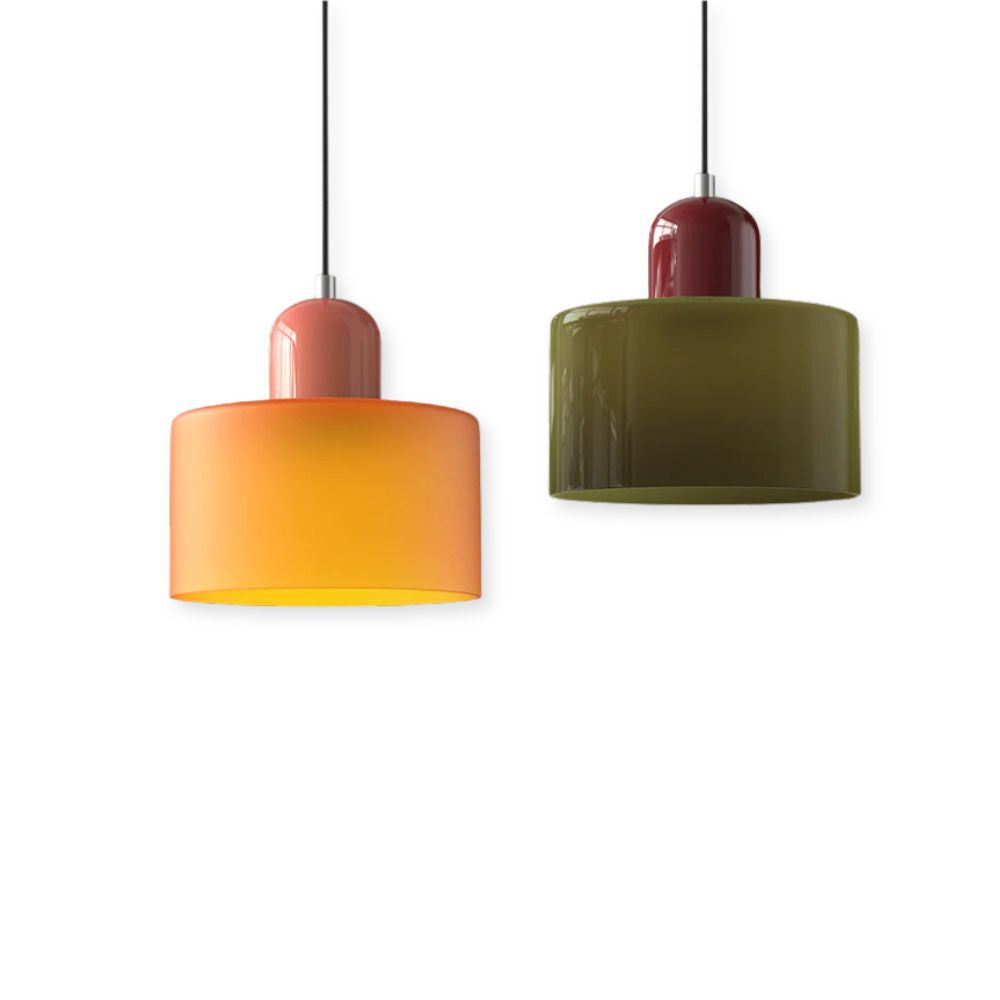 Lampa stołowa ze szklanego kolorowego klosza – geometryczny design